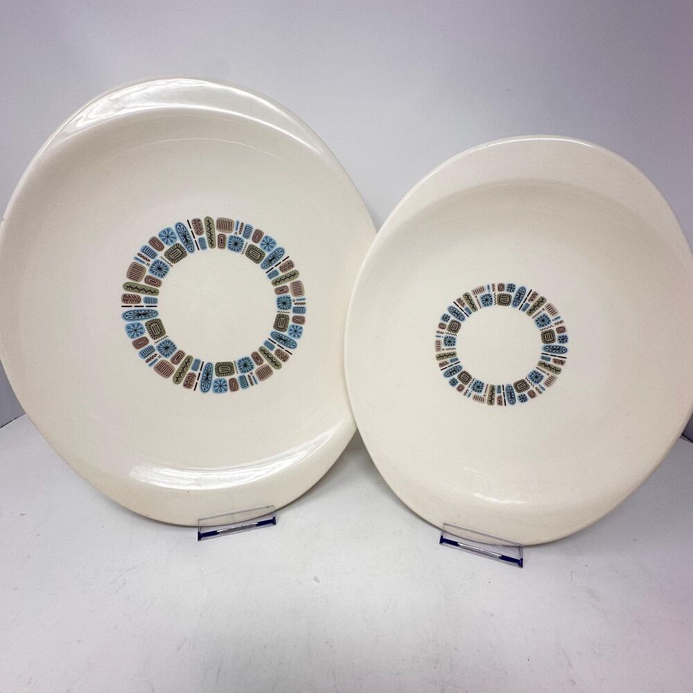 Vintage Mid Century Modern Canonsburg Pottery Temporama Platters - Set of 2 Atom